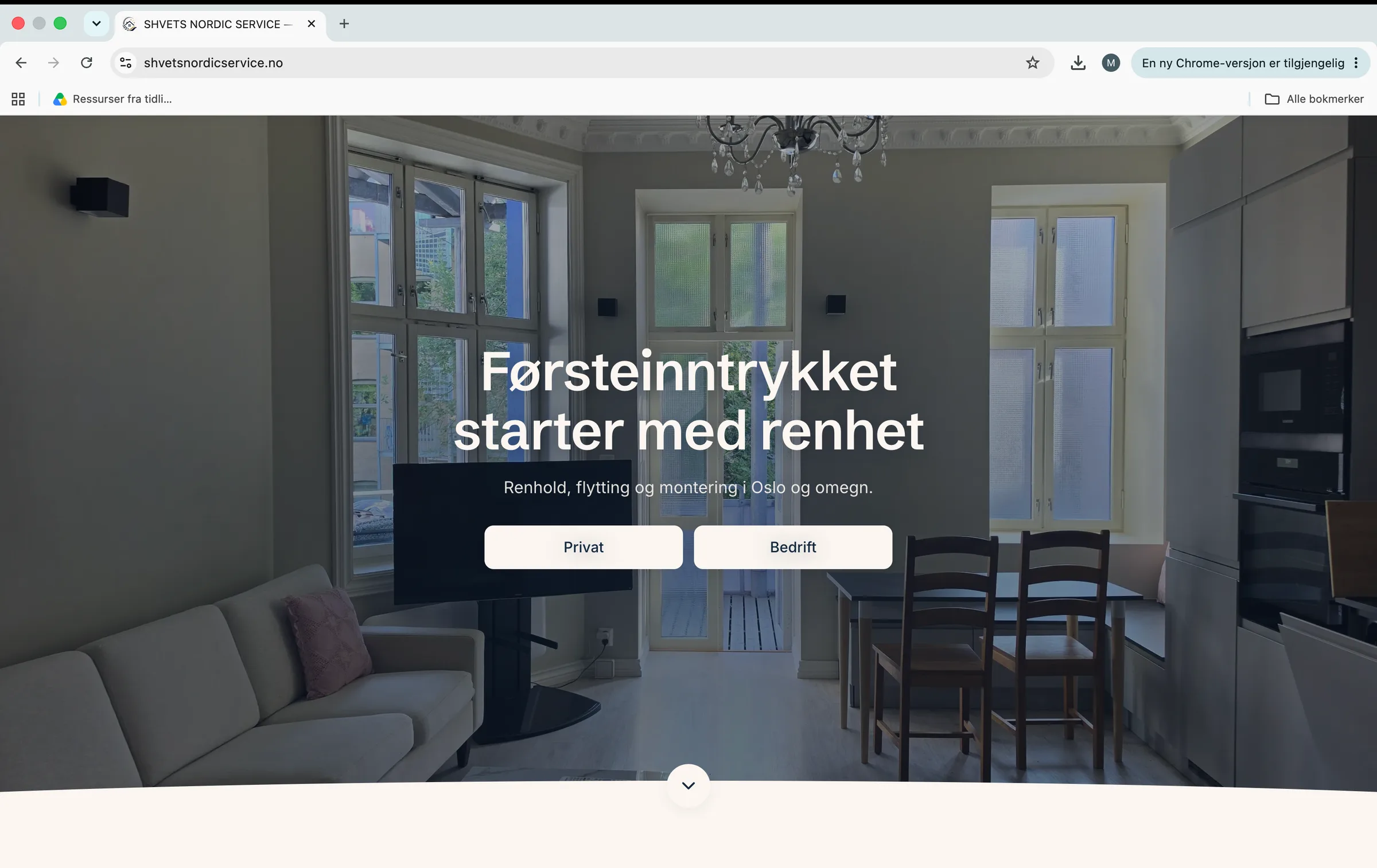 Skjermbilete frå Shvets Nordic Service
