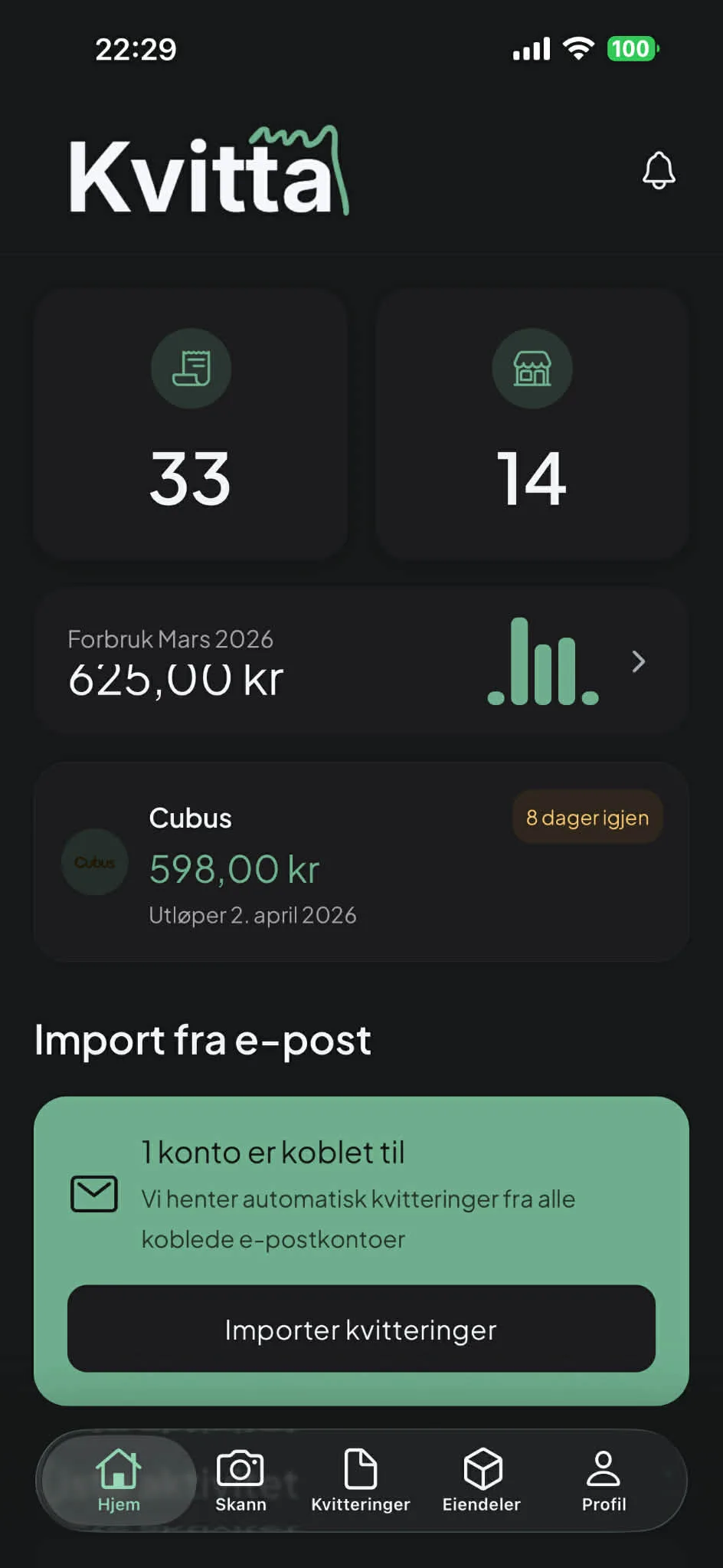 Skjermbilete frå Kvitta